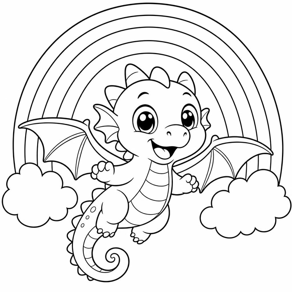 a dragon  +rainbow  +flying